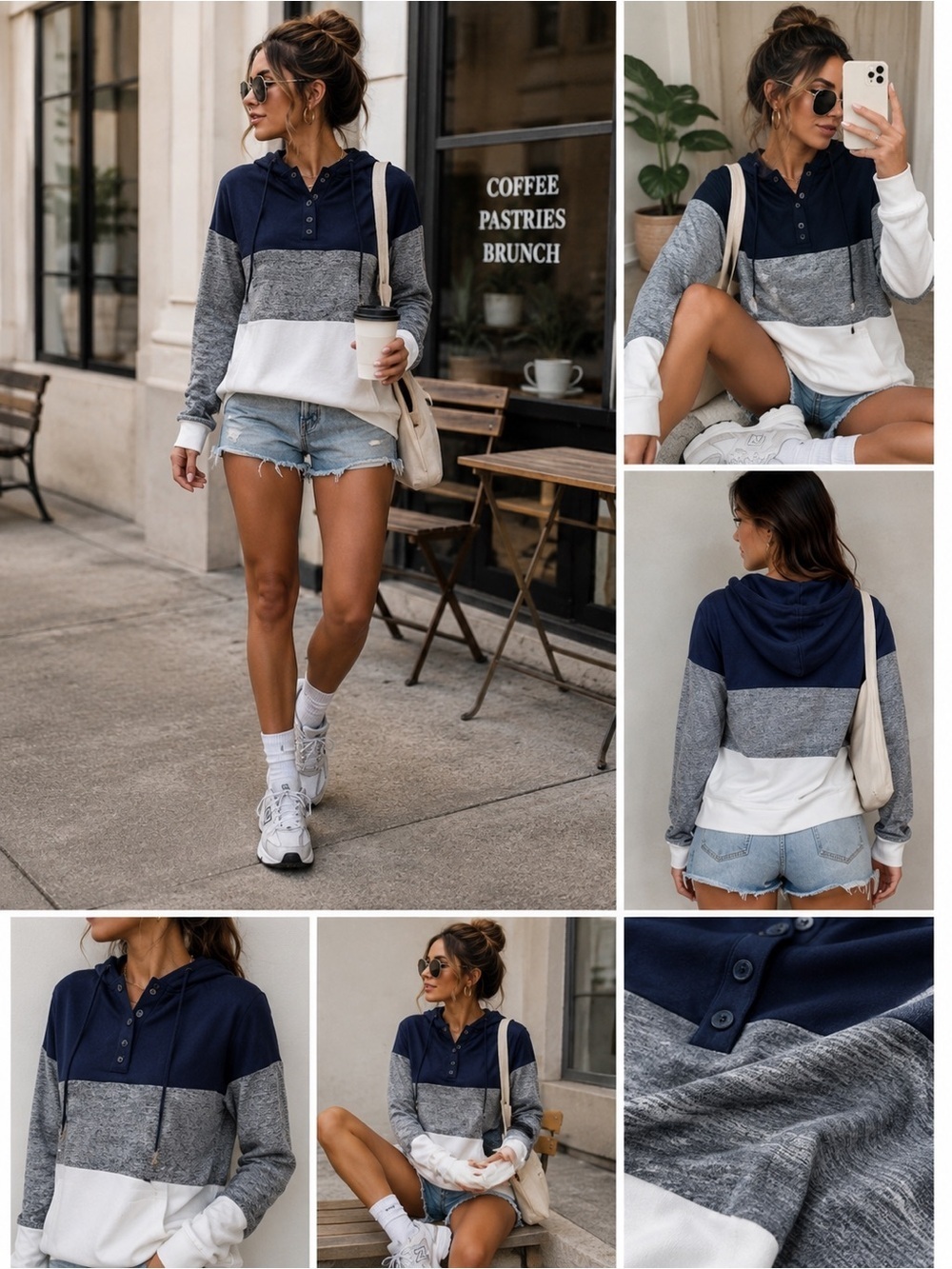 PaperDenim&Cloth Colorblock Hoodie NWT Navy Gray White Men’s M